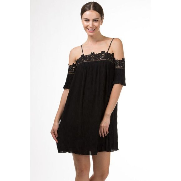 Women's Casual Off The Shoulder Spaghetti Strap Lace Trim Dress Super Cute - Picture 9 of 9